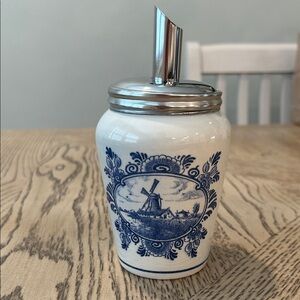 Delftware White and Blue Ceramic Sugar Dispenser